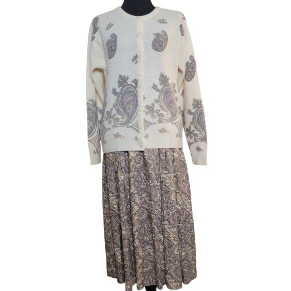 VTG Evan-Picone Petites Lambswool Angora Rabbit Paisley Cardigan Skirt 2pc Set☆M - Picture 14 of 14
